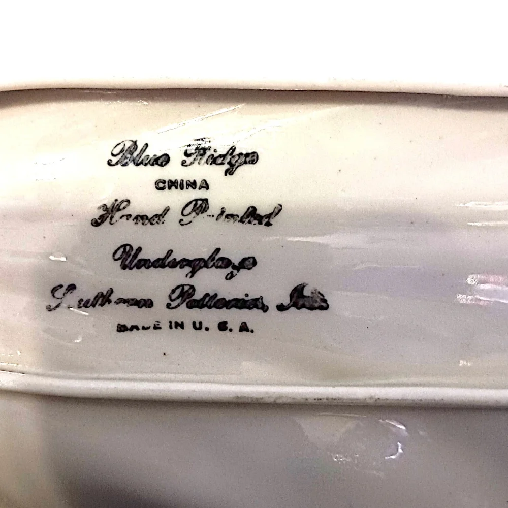 Blue Ridge Pottery Handled‎ Leaf Celery Dish Hand Painted Vintage French Peasant